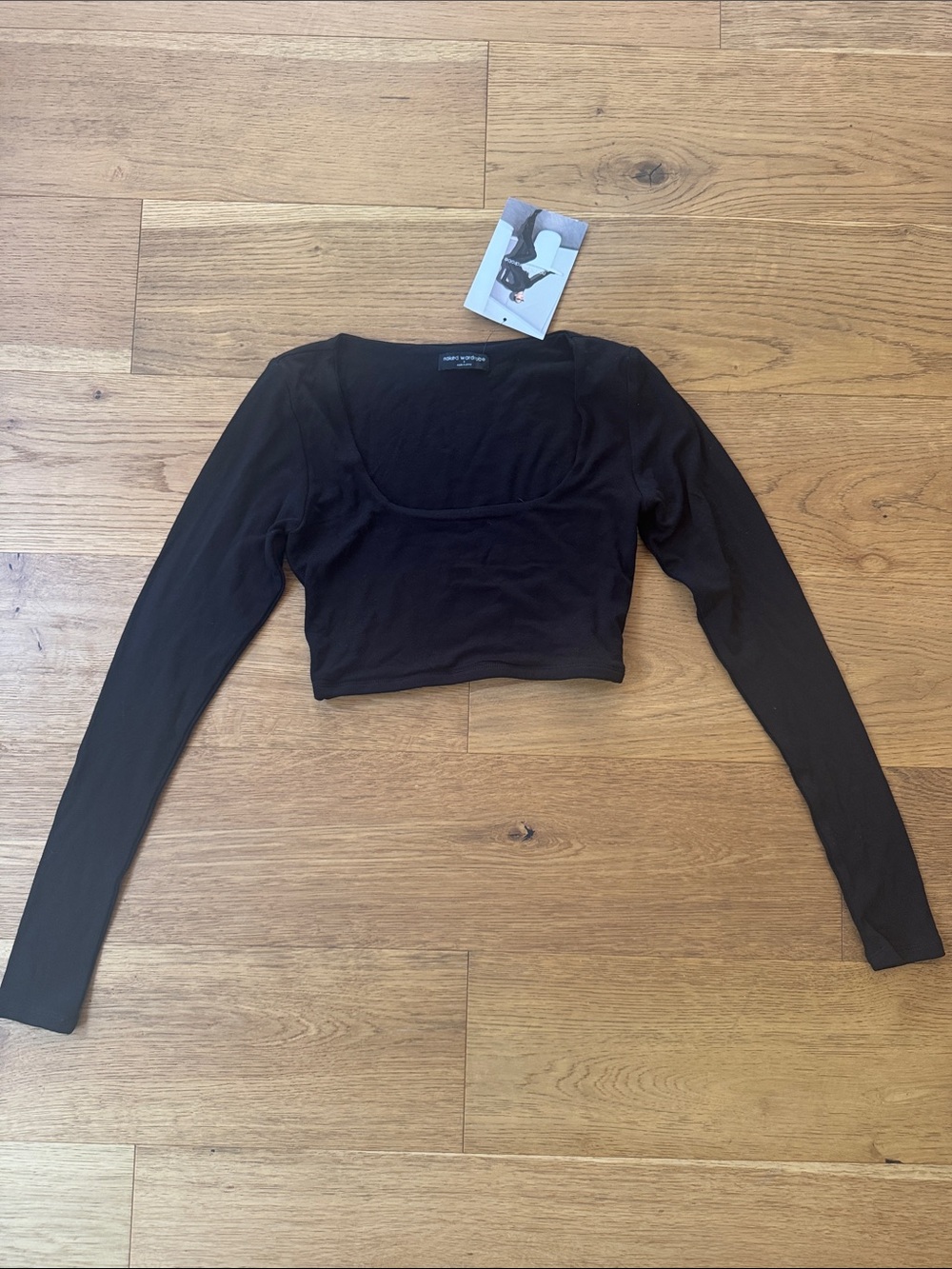 naked wardrobe Black Long Sleeve Scoop Neck Crop Top